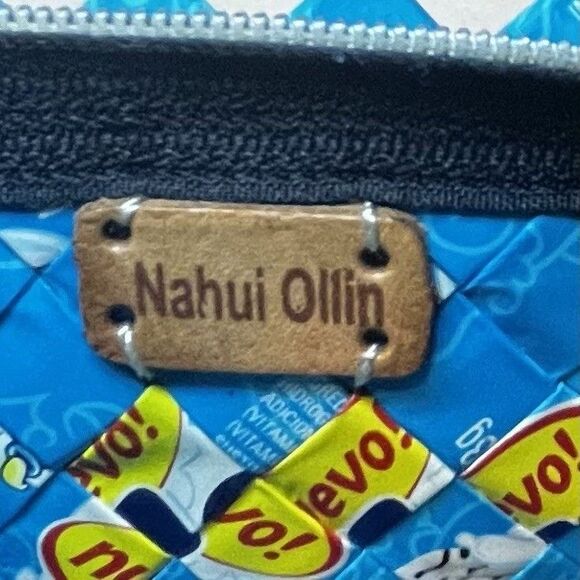 Nahui Ollin Candy Wrapper Hand Bag Teal Hand Made Woven Zipper Upcycle Recycle - Picture 5 of 8